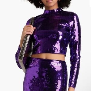 Sandro Purple Sequin Crop Top With zipper closure